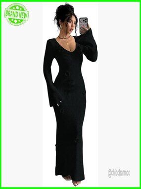 Long Sleeve Ribbed Maxi Bodycon Dress Maternity Winter Slim Fit